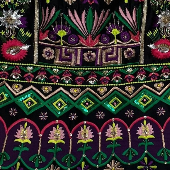 Alice + Olivia Tricia Embellished Mini Gown Dress Black/Multi Size 6 - Picture 5 of 9